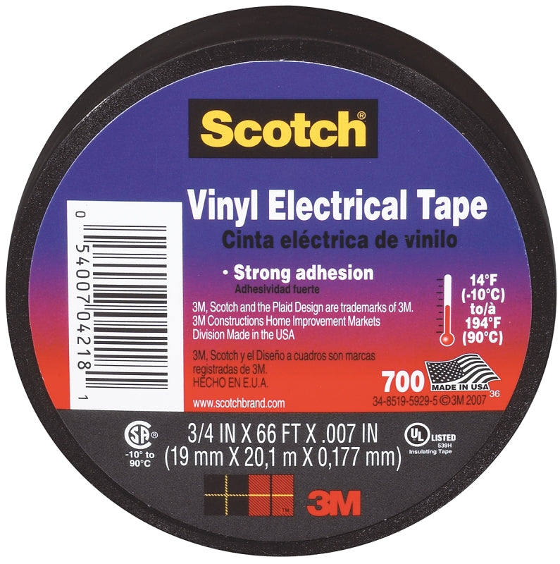 Scotch 4218-BA-40 Electrical Tape, 66 ft L, 3/4 in W, Vinyl Backing, Black
