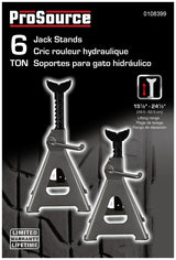 ProSource T210105 Jack Stand, 6 ton, 15-1/2 to 24-1/2 in Lift, Steel, Gray