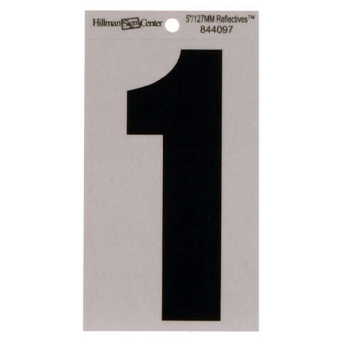 HILLMAN 5 in. Reflective Black Vinyl Self-Adhesive Number 1 1 pc, Pack of 6