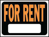 Hy-Ko Hy-Glo Series 3005 Identification Sign, 8-1/2 x 12 in Dimensions, Rectangular, FOR RENT, Fluorescent Orange Legend, Pack of 10