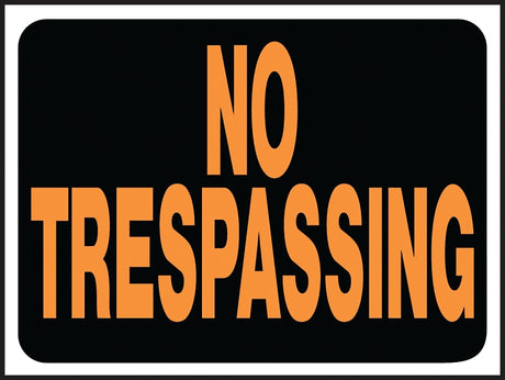 Hy-Ko Hy-Glo Series 3014 Identification Sign, 8-1/2 x 12 in Dimensions, Rectangular, NO TRESPASSING, Black Background, Pack of 10