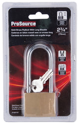 ProSource HD-250DLS Padlock, Long Shackle, 5/16 in Dia Shackle, 3 in H Shackle, Steel Shackle, Brass Body, Solid Brass