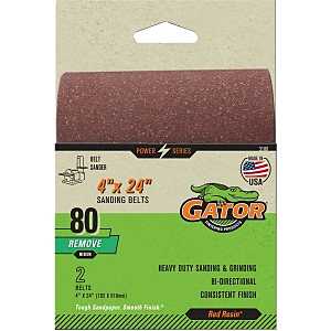 Gator 3186 Sanding Belt, 4 in W, 24 in L, 80 Grit, Medium, Aluminum Oxide Abrasive, 2/PK