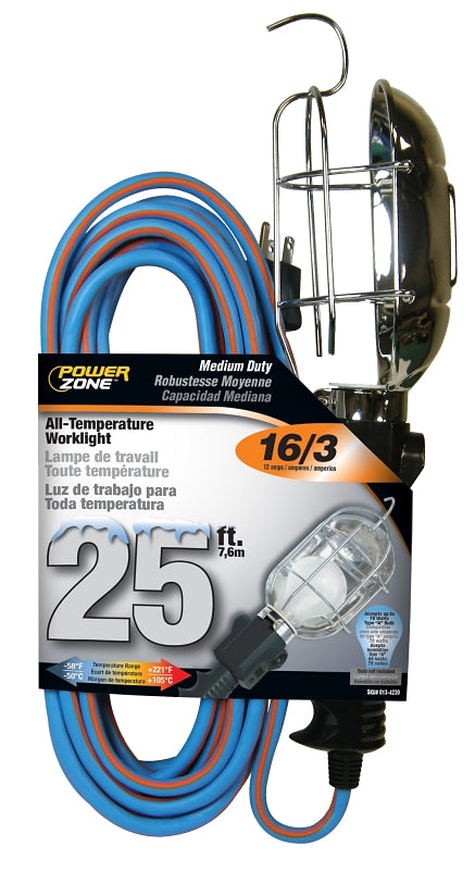 PowerZone ORTL020625 Work Light with Metal Guard, 12 A, 125 V, Incandescent Lamp, 25 ft L Cord