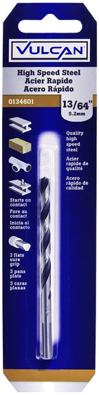 Vulcan 231161OR Jobber Drill Bit, 13/64 in Dia, 3-5/8 in OAL, 3-Flat Shank