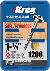 Kreg SML-C125-1200 Pocket-Hole Screw, #8 Thread, 1-1/4 in L, Coarse Thread, Maxi-Loc Head, Square Drive, Carbon Steel