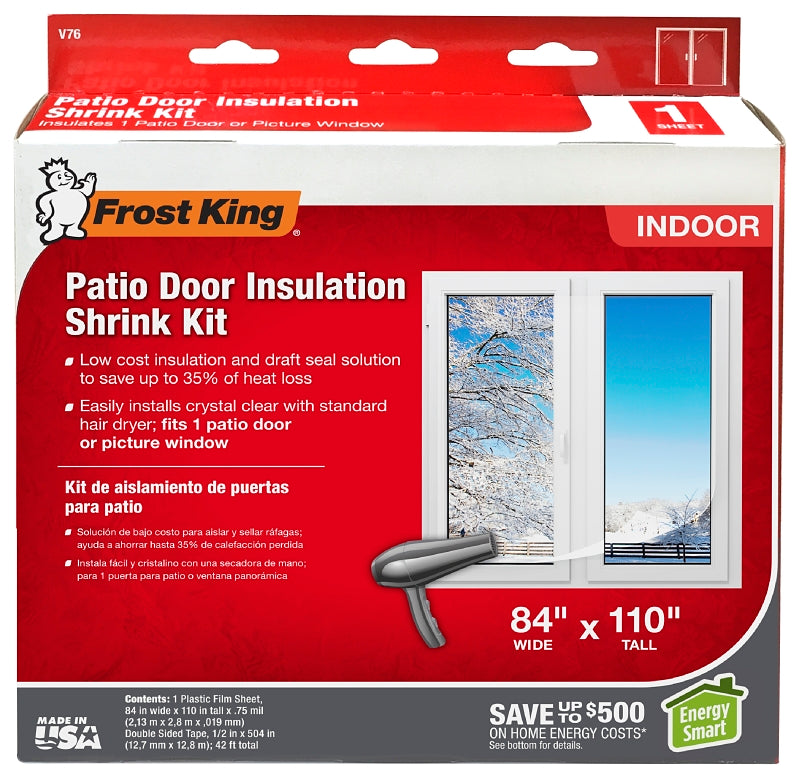Frost King V76H Indoor Shrink Patio Door Kit, 84 in W, 110 in L, Plastic