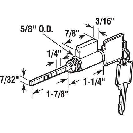 Prime-Line E 2000 Cylinder Replacement, Brass, Chrome, For: 1-1/4 in THK Glass Sliding Doors