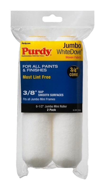 Purdy White Dove 14G626012 Jumbo Mini Roller Cover, 3/8 in Thick Nap, 6-1/2 in L, Dralon Fabric Cover