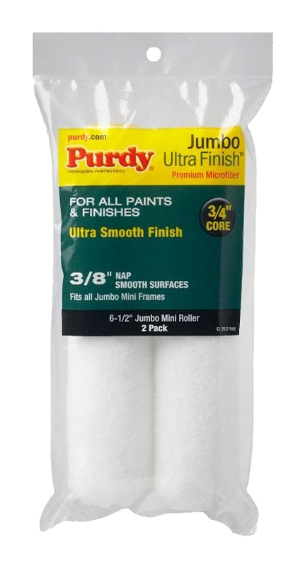 Purdy Ultra Finish 14G626052 Jumbo Mini Roller Cover, 3/8 in Thick Nap, 6-1/2 in L, Microfiber Cloth Cover