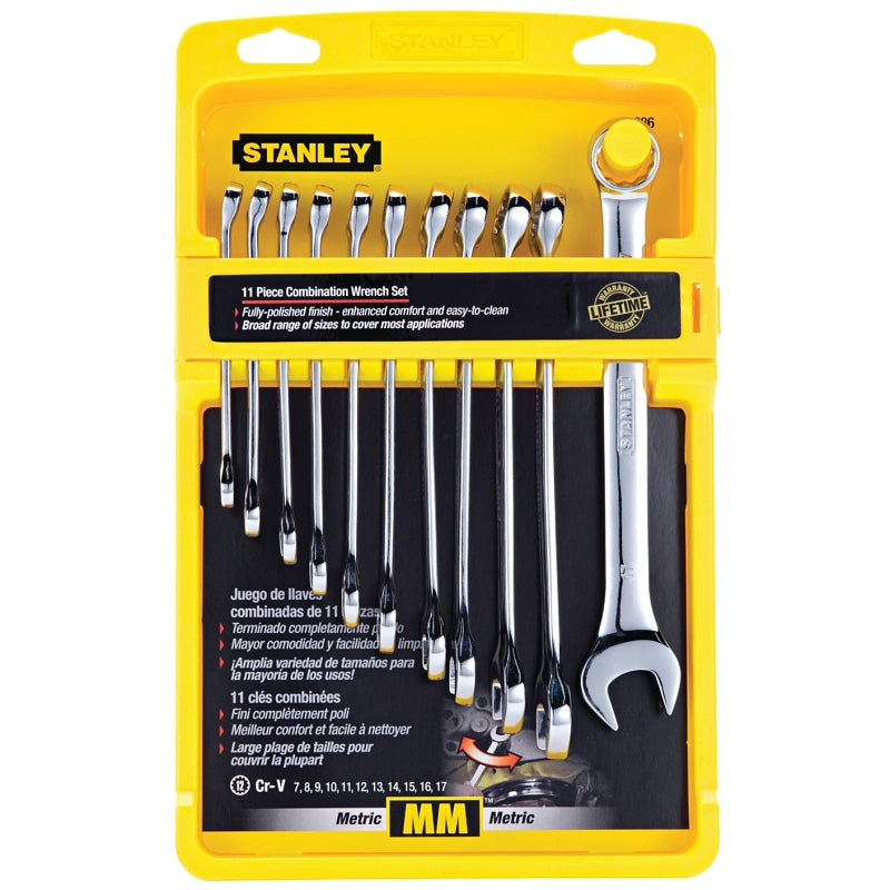 Stanley 94-386W Wrench Set, 11-Piece, Steel, Polished Chrome, Specifications: Metric Measurement