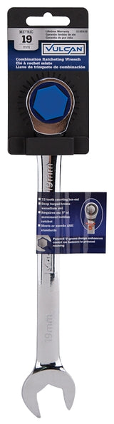 Vulcan PG19MM Combination Wrench, Metric, 19 mm Head, Chrome Vanadium Steel, Polished Mirror