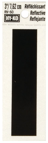 Hy-Ko RV-50/I Reflective Letter, 2-1/2 in W x 4 in H Dimensions, Character: I, 3 in H Character, Black Character, Vinyl, Pack of 10