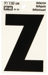 Hy-Ko RV-50/Z Reflective Letter, 2-1/2 in W x 4 in H Dimensions, Character: Z, 3 in H Character, Black Character, Vinyl, Pack of 10