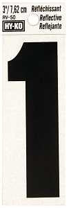 Hy-Ko RV-50/1 Reflective Sign, Character: 1, 3 in H Character, Black Character, Silver Background, Vinyl, Pack of 10