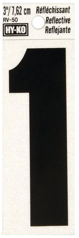 Hy-Ko RV-50/1 Reflective Sign, Character: 1, 3 in H Character, Black Character, Silver Background, Vinyl, Pack of 10