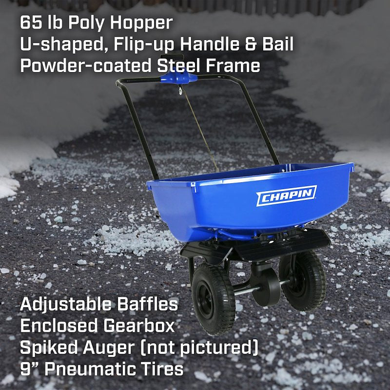 Chapin 8003A Salt Spreader with Baffles, 70 lb, Steel Frame, Poly Hopper, Pneumatic Wheel