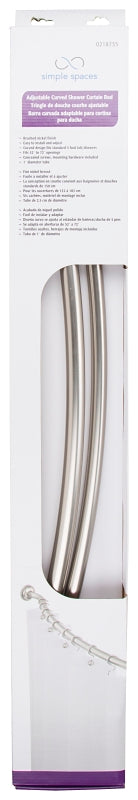 Simple Spaces SD-CSR-BN Shower Curtain Rod, 13-1/2 lb, 52 to 72 in L Adjustable, 1 in Dia Rod, Steel, Brushed Nickel