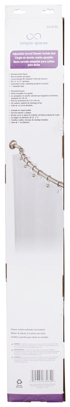 Simple Spaces SD-CSR-BN Shower Curtain Rod, 13-1/2 lb, 52 to 72 in L Adjustable, 1 in Dia Rod, Steel, Brushed Nickel