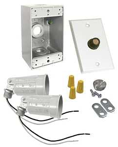 Hubbell 5883-6 Flood Light Kit, Dusk-to-Dawn, Metal, White, For: 2-Lampholders, Box, Cover and Photocell