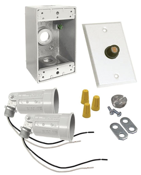 Hubbell 5883-6 Flood Light Kit, Dusk-to-Dawn, Metal, White, For: 2-Lampholders, Box, Cover and Photocell