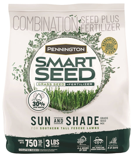 Pennington SMART SEED 100543722 Grass Seed and Fertilizer Mix, 3 lb Bag