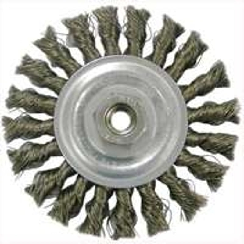 Vortec Pro 36015 Wire Wheel Brush, 4 in Dia, M10x1.25 Arbor/Shank, Knotted, Twisted Bristle, 0.014 in Dia Bristle
