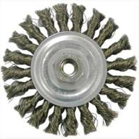 Vortec Pro 36015 Wire Wheel Brush, 4 in Dia, M10x1.25 Arbor/Shank, Knotted, Twisted Bristle, 0.014 in Dia Bristle