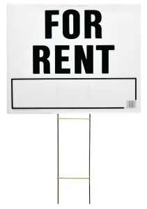 Hy-Ko LFR-4 Lawn Sign, Rectangular, FOR RENT, Black Legend, White Background, Plastic, 19 in H x 24 in W Dimensions, Pack of 5