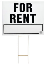 Hy-Ko LFR-4 Lawn Sign, Rectangular, FOR RENT, Black Legend, White Background, Plastic, 19 in H x 24 in W Dimensions, Pack of 5