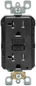 Leviton R95-GFTR2-0KE GFCI Duplex Receptacle, 2 -Pole, 20 A, 125 V, Back, Side Wiring, NEMA: 5-20R, Black