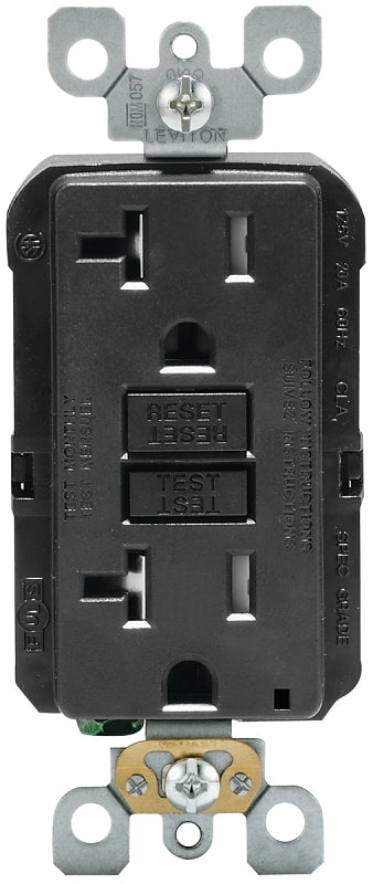 Leviton R95-GFTR2-0KE GFCI Duplex Receptacle, 2 -Pole, 20 A, 125 V, Back, Side Wiring, NEMA: 5-20R, Black