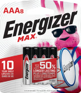 Energizer E92MP-8 Battery, 1.5 V Battery, 1250 mAh, AAA Battery, Alkaline, Manganese Dioxide, Zinc, 8/PK