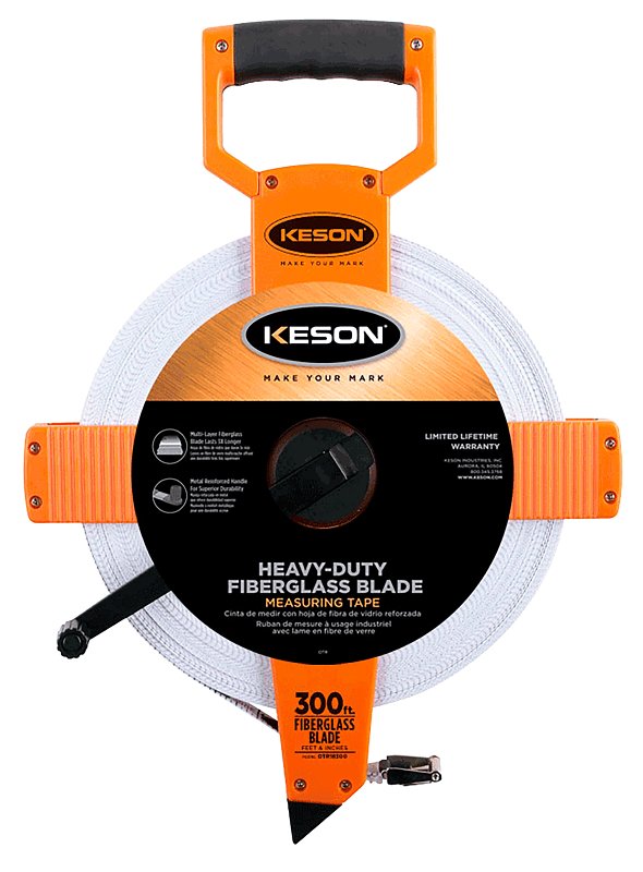Keson OTR18300 Tape Measure, 300 ft L Blade, 1/2 in W Blade, Fiberglass Blade, ABS Case, Pumpkin Case