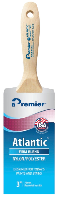 Premier Atlantic 17353 Paint Brush, 3 in W, Beavertail Varnish Brush, 3-3/16 in L Bristle, Nylon/Polyester Bristle