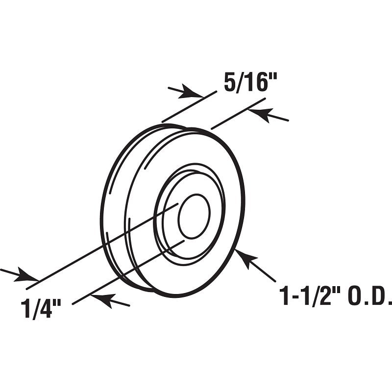 Prime-Line D 1503 Door Roller, 1/4 in ID x 1-1/4 in OD Dia Roller, 5/16 in W Roller, Steel, 2-Roller