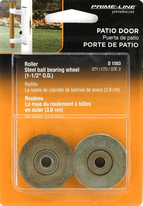 Prime-Line D 1503 Door Roller, 1/4 in ID x 1-1/4 in OD Dia Roller, 5/16 in W Roller, Steel, 2-Roller