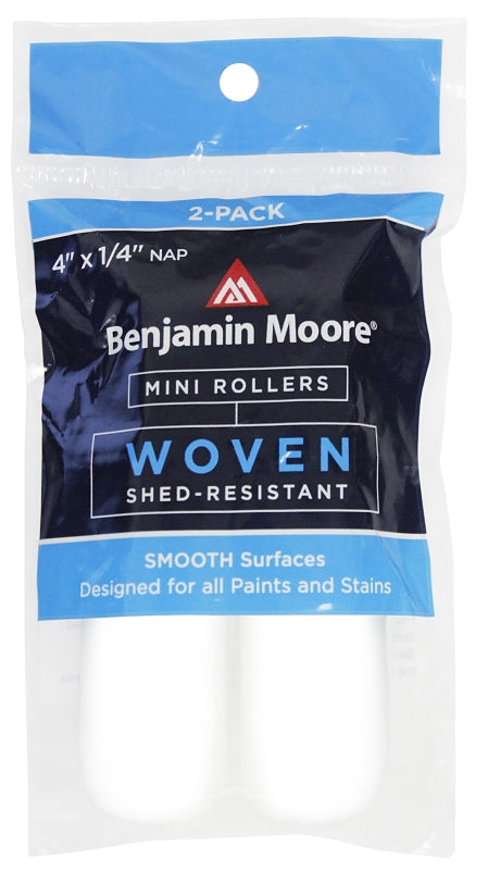 Benjamin Moore U66300-018 Mini Roller Cover, 1/4 in Thick Nap, 4 in L, Woven Cover, White