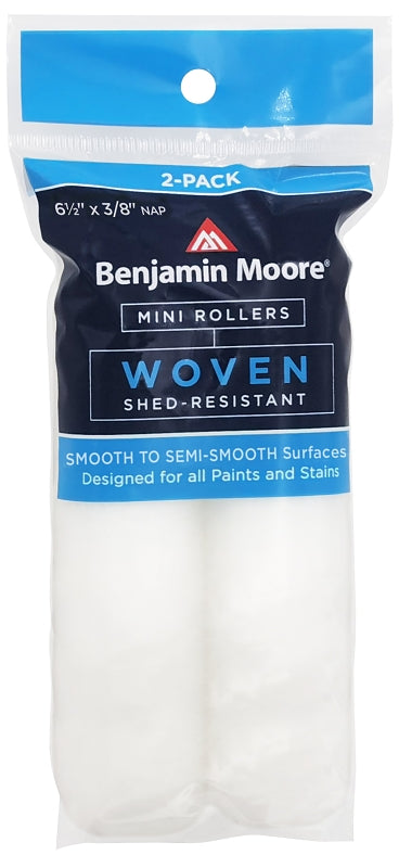 Benjamin Moore U66303-018 Mini Roller Cover, 3/8 in Thick Nap, 6-1/2 in L, Woven Cover, White