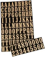 Hy-Ko MM-2 Self-Adhesive Packaged Number and Letter Set, 7/8 in H Character, Gold Character, Black Background, Mylar, Pack of 10