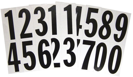 Hy-Ko MM-23N Packaged Number Set, 5-1/4 in W x 9 in H Dimensions, 3 in H Character, Black Character, White Background, Pack of 10