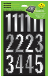 Hy-Ko MM-33N Prism Self-Adhesive Number Set, 3 in H Character, Silver Character, Vinyl, Pack of 5