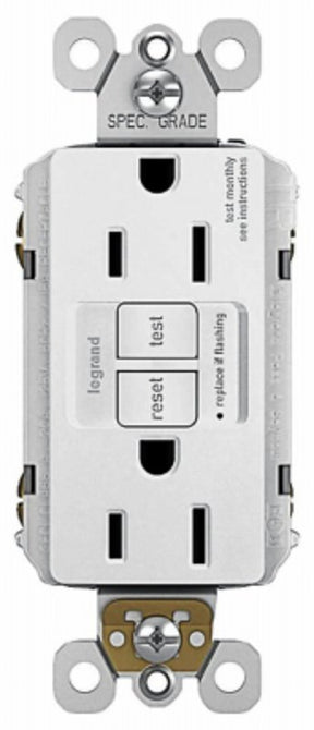 Legrand radiant Series 1597TRW3PKCC4 GFCI Duplex Receptacle, Nylon, White, 2-Pole, 3-Wire, 125 VAC, NEMA: 5-15R