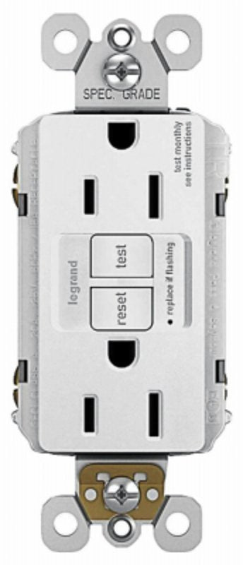 Legrand radiant Series 1597TRW3PKCC4 GFCI Duplex Receptacle, Nylon, White, 2-Pole, 3-Wire, 125 VAC, NEMA: 5-15R
