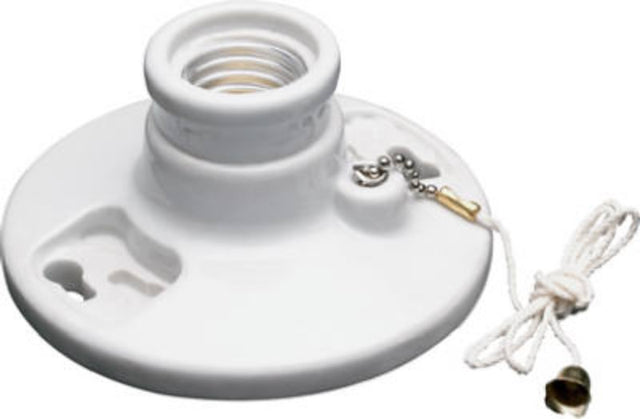 Legrand 282CC18 Pullchain Lamp Holder with Cage Neck, 250 V, 250 W, Porcelain Housing Material, White