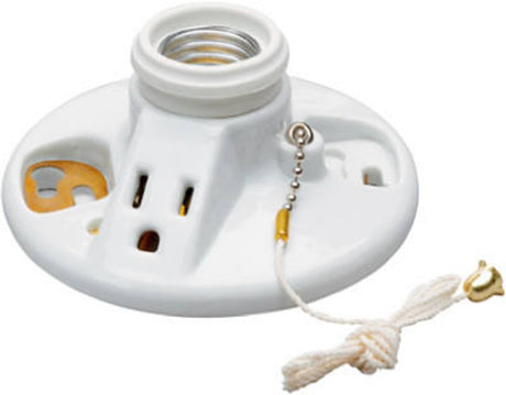Legrand 288CC18 Pullchain Lamp Holder with Cage Neck, 125 V, 250 W, Porcelain Housing Material, White