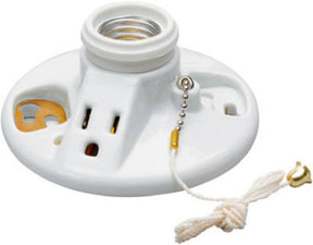 Legrand 288CC18 Pullchain Lamp Holder with Cage Neck, 125 V, 250 W, Porcelain Housing Material, White