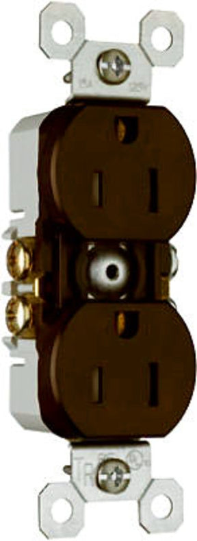 Legrand TradeMaster Series 3232TRCC14 Duplex Receptacle, Thermoplastic, Brown, 2-Pole, 15 A, 125 V, NEMA: 5-15R
