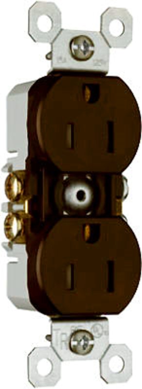 Legrand TradeMaster Series 3232TRCC14 Duplex Receptacle, Thermoplastic, Brown, 2-Pole, 15 A, 125 V, NEMA: 5-15R