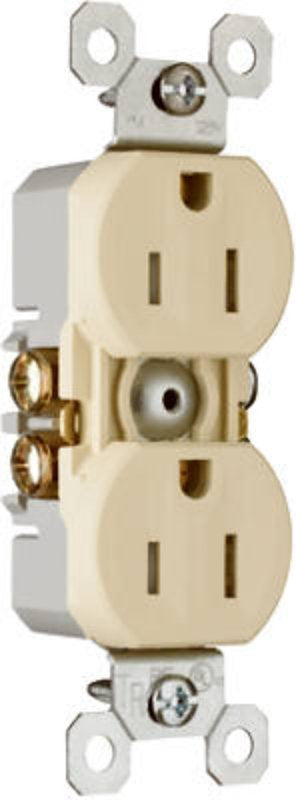 Legrand TradeMaster Series 3232TRICC14 Duplex Receptacle, Thermoplastic, Ivory, 2-Pole, 125 V, 3-Wire